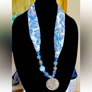 Chico's Chanda Blue Scarf Necklace 18” MSRP $59